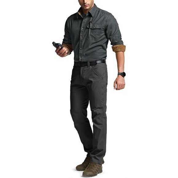 Mens Grey Cotton Flannel Shirt Long Sleeve Brushed Soft Casual Outdoor Plaid - Picture 4 of 9